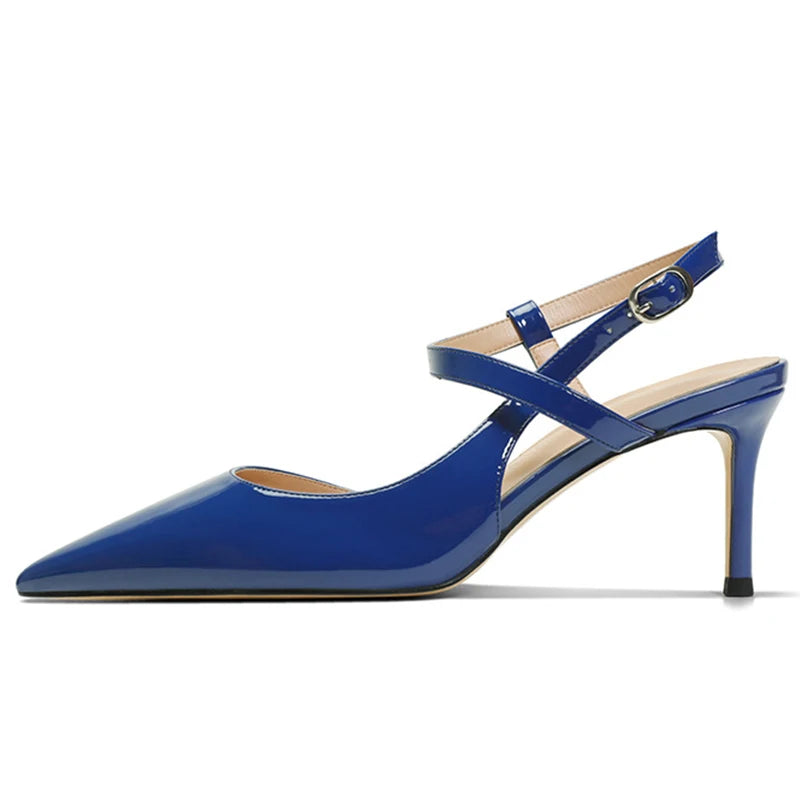 2025 New Women's Trendy Slim Heel High-Heeled Sandals French Style Single Shoes Empty Back Summer Brand High-Pointed Women's