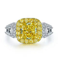 925 Sterling Silver Square Zircon Engagement Rings 3.8 Ct Fancy Light Yellow Diamond Ring
