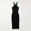 Custom Black Crew Neck Sleeveless Rib Casual Midi A-Line Silhouette Eco-Friendly Knit Dress for Women