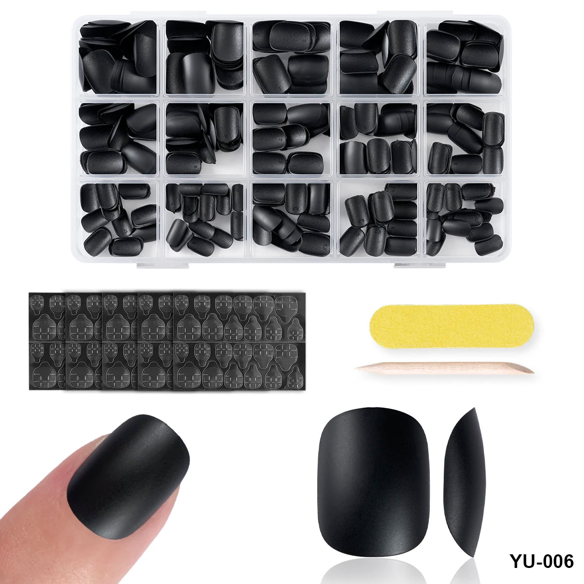 Factory Direct 300-Piece Matte Black Nail Stickers Easy-Foldable French Style Nail Coffin Design Hot Selling