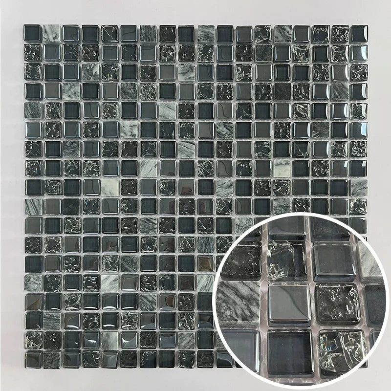 Modern Luxury Black Crystal Glass Mosaic Tile Foshan Square Parquet Design From China for Wall Decorations From China