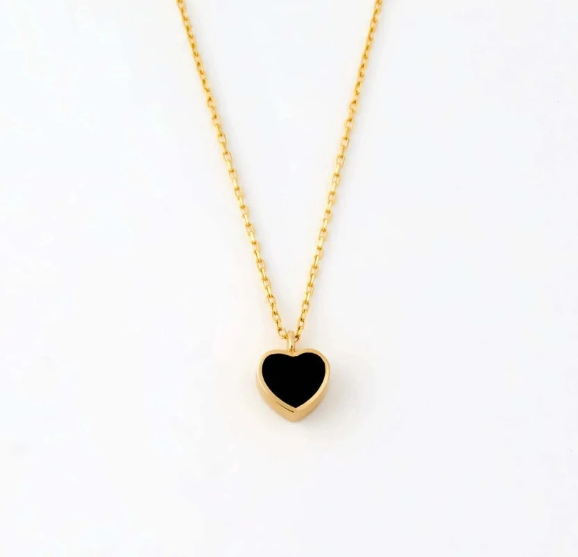 Inspire Jewelry Custom 18K Gold Plated Stainless Steel Necklace With Black Enamel Heart Pendant Trendy Gift Fashion Jewelry