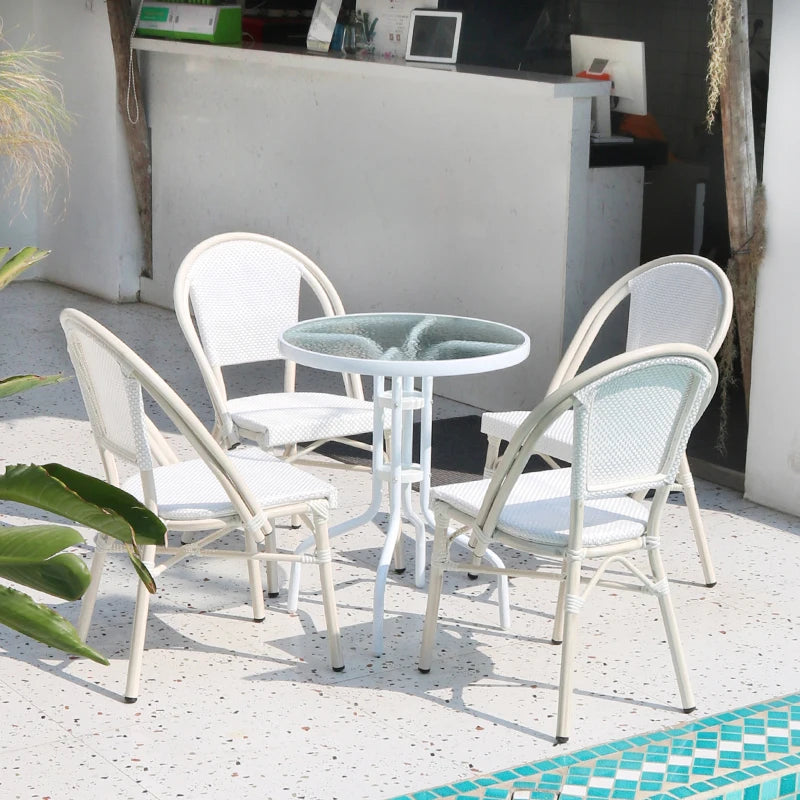 French Modern Style Bistro Chairs Garden Used Outdoor Patio Woven Rattan Dining and Chair Glass Table Set