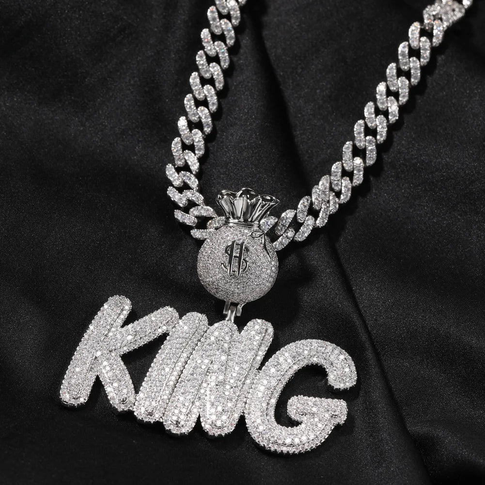 Money Bag Hook Custom Pendant Name Jewelry Personalized INS Iced Out Hip Hop CZ Name Plated Jewelry Custom Chain Women Necklace