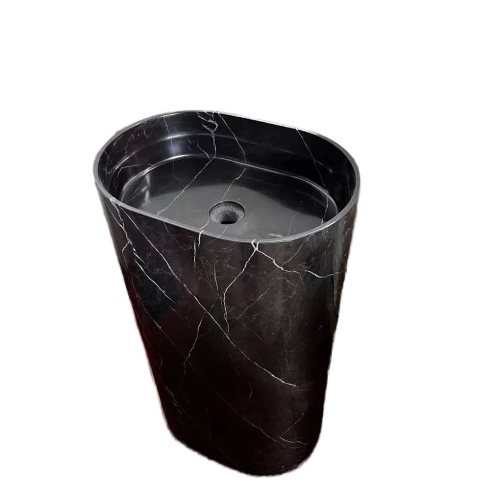 Modern Natural Marble White Free Standing Pedestal Sink Oval Hand Wash Basin for Bathroom Stone Material Mount Installation