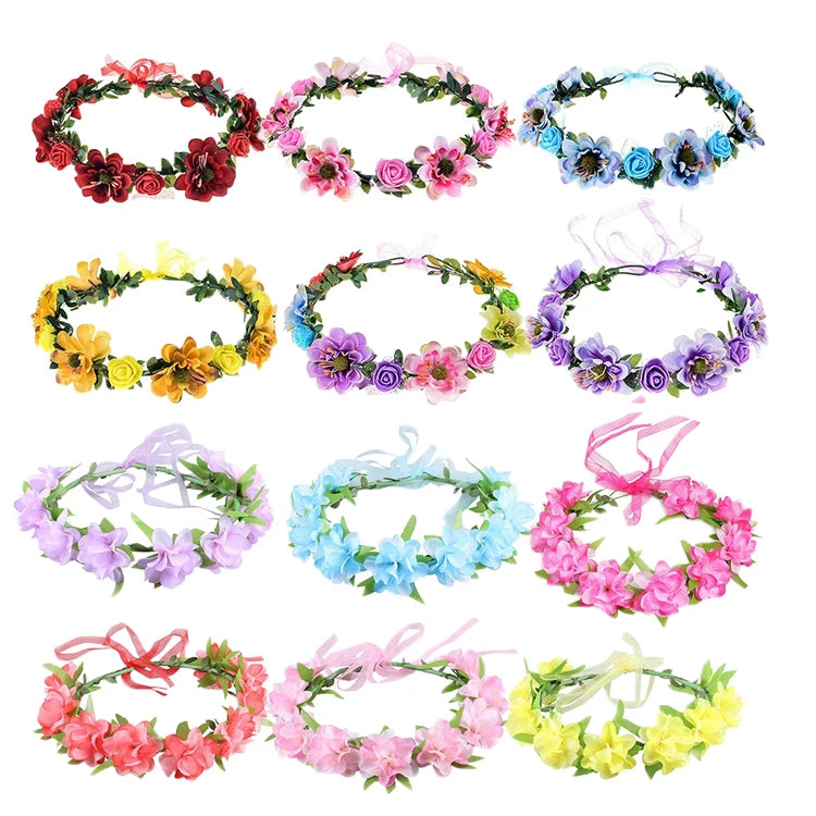 Girl Artificial Hair Accessories Simulation Flower Hair Ring Adjustable Fabric Wedding Wreath Crown Rose Headband for Bride