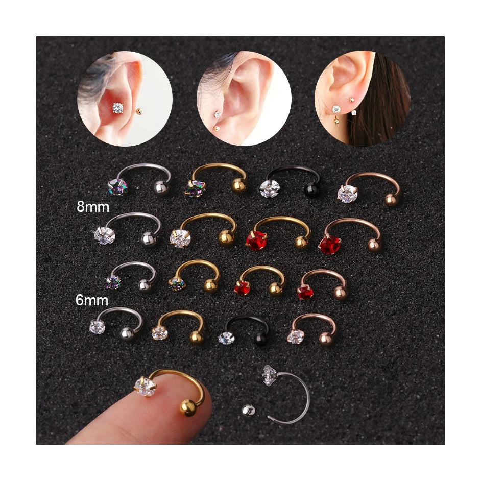 ERESI Wholesale Hot Sale Piercing Jewelry Nose Rings Zircon C- Shaped Earrings Stainless Steel Ear Bone Nail Earrings