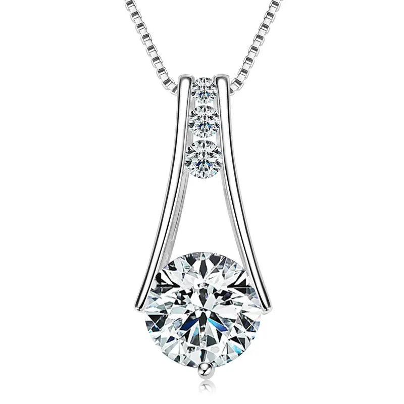Luxury Fine Jewelry Delicate Round Cut 1ct 2ct 3ct Moissanite S925 Sterling Silver Trapeze Pendant Necklace for Women