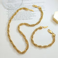 Newest Jewelry Set Double Twist Rope Bracelet Necklace 18k Gold Stainless Steel Chunky Twisted Singapore Chain Necklace