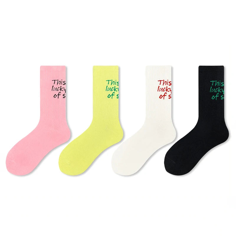 Wholesale Bulk Ins Style Solid Embroidery Letter Socks Women Knitted Cotton Crew Socks Rib Cuff