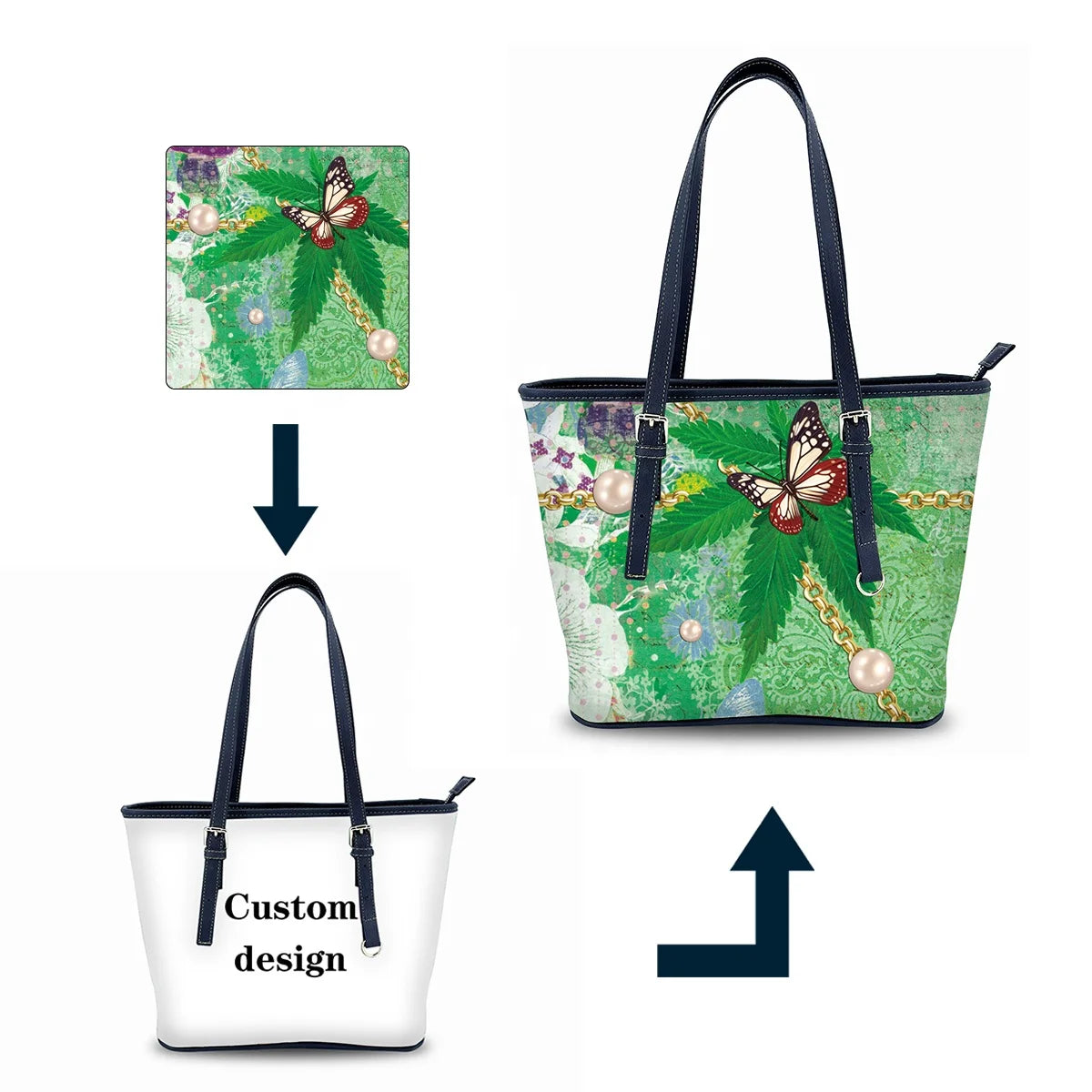 Wholesale Price Large Capacity Sling Tote Handbag for Women Green Luxury PU Material with Pockets  Tote Bags