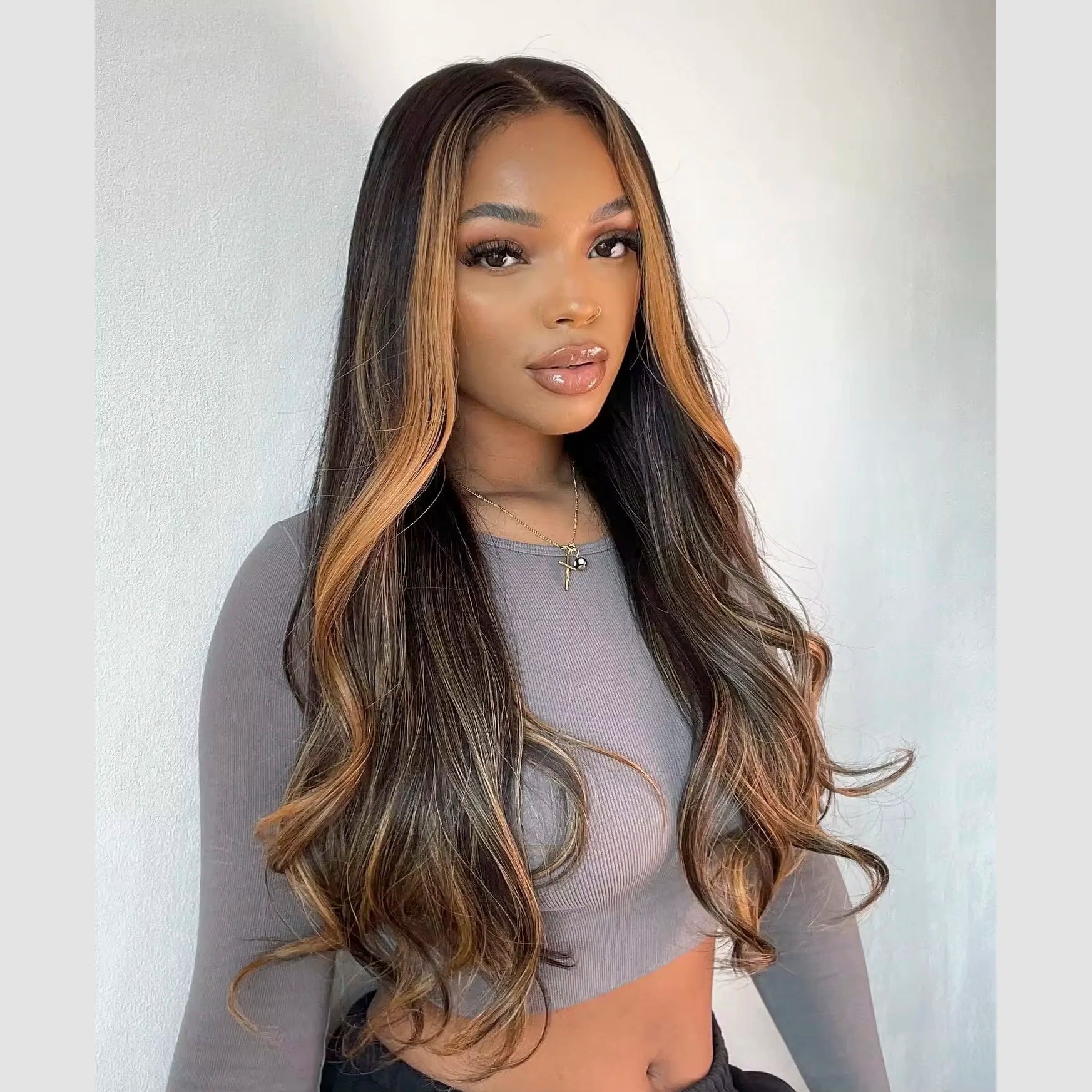 Honey Blonde and Brown Highlight Color Natural Human Hair Wig for Black Women Wear and Go Glueless Wigs Human Hair Pre Plucked