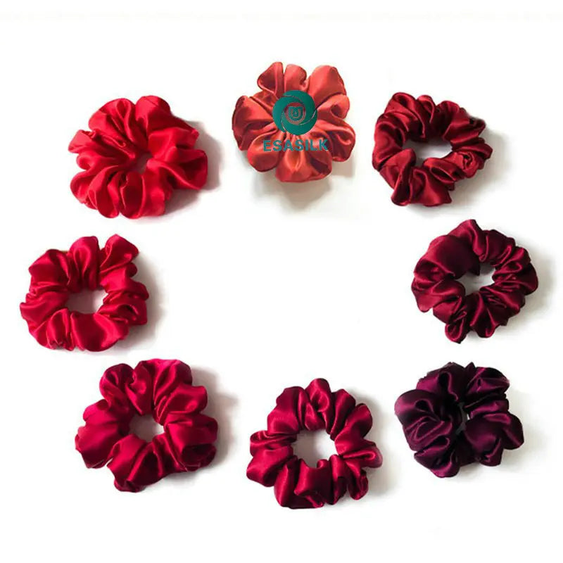 Wholesale 100% Pure Mulberry Silk Satin Hair Ties Skinny Big Silk Hair Scrunchies in Red