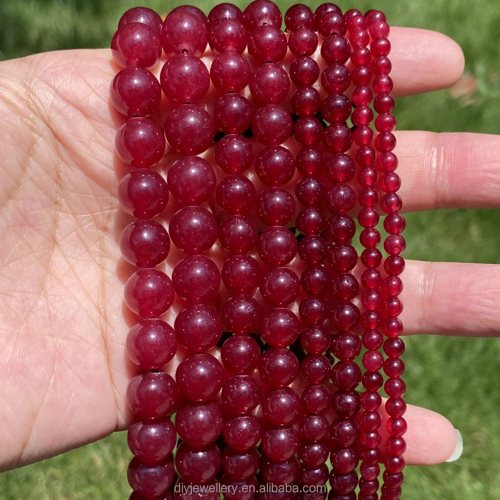 AsVrai U 4/6/8/10mm Natural Stone Beads Ruby Jade Round Spacer Loose Beads for Jewelry Making DIY Bracelets Accessories