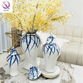 Hand-painted Landscape Splashed Ink Pattern Ginger Jars With Lid Retro Blue and White Ceramic Flower Vase for Art Home Decor