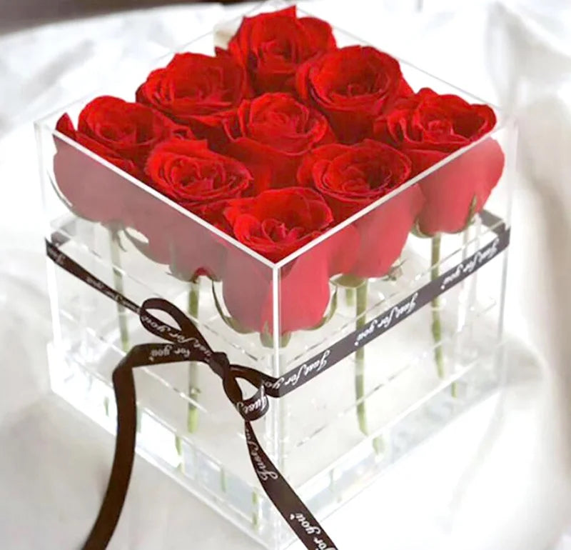 Wholesale Acrylic Flower Box 9 Holes Preserved Rose Box Acrylic Flower Box