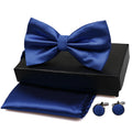 Men's Polyester & Cotton Tie Set Fashionable Butterfly Wedding & Party Bow Ties Solid Color Cravat Cufflinks for Girls Wholesale