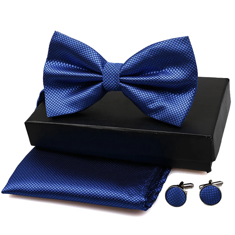 Men's Polyester & Cotton Tie Set Fashionable Butterfly Wedding & Party Bow Ties Solid Color Cravat Cufflinks for Girls Wholesale