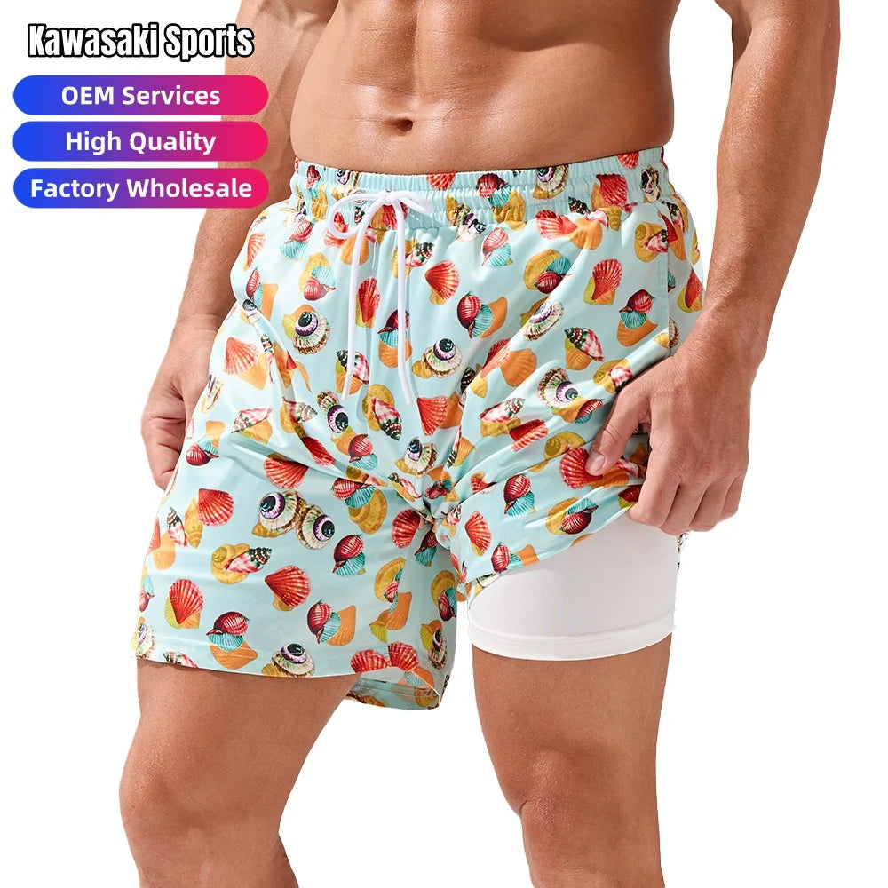 Wholesale Custom Swim Trunks for Men Beachwear Swimwear Polyester 4 Way Stretch 5 Inch Elastic Mens Boardshorts