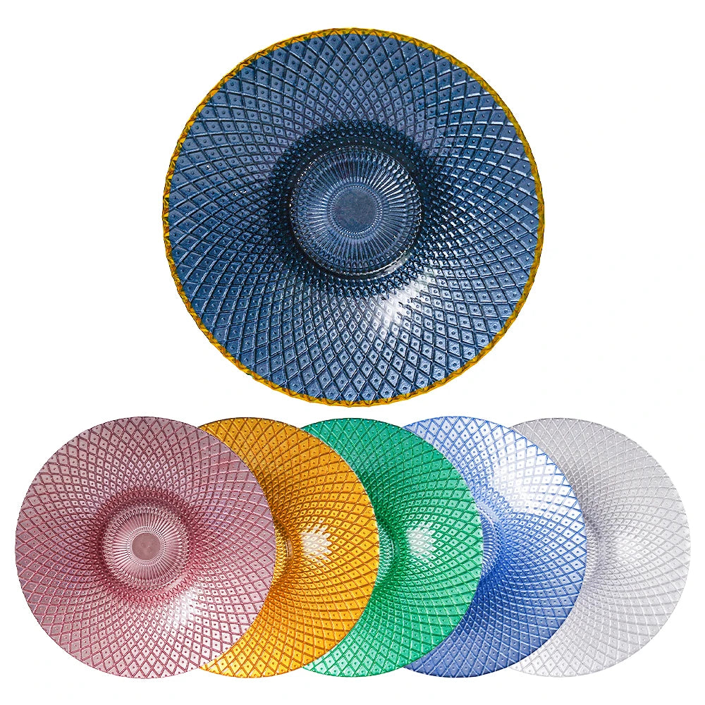 Wholesale Gold-Rimmed Dinner Plate Gradient Blue Pink Green Orange Glass Fruit Plate for Home & Wedding
