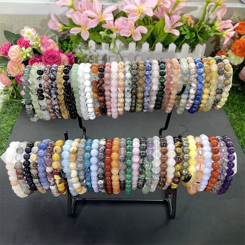Natural 8mm Rose Quartz Stretch Beaded Bracelets Aquamarine Crystal Bracelet for Gifts