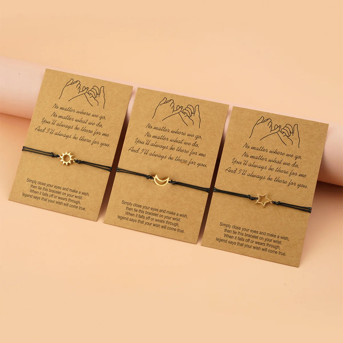 Women's Lucky Crescent Moon Sun Stars Charm Bracelets Fashionable Friendship Star Bracelets with Make a Wish Card