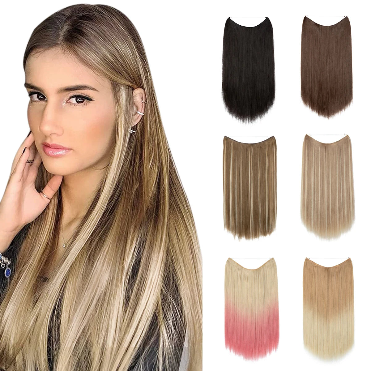 Wholesale High Temperature Fiber Straight Synthetic Brown Invisible Wire for in Hair Extensions for Women MegaBDM