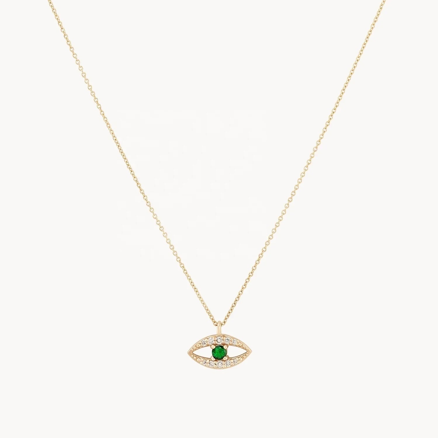 LOZRUNVE 925 Silver Handcraft Emerald Evil Eye Pendant Choker Necklace Women