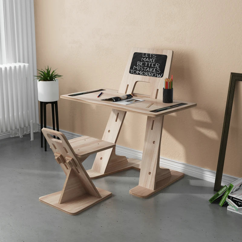 Children's Plywood Table and Chair Set Lift-Style Student Drawing Board and Desk Chair for Bedroom Learning and Creativity