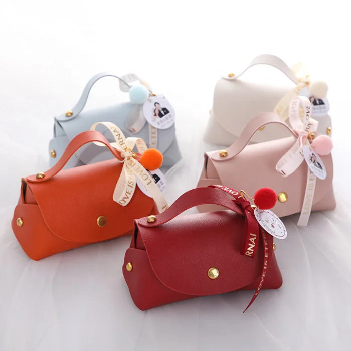 DIY Exquisite Bridal Gifts Wedding Chocolate Candy Package Box PU Leather Party Favors Decor Bag Promotion Gift Handbag Guests