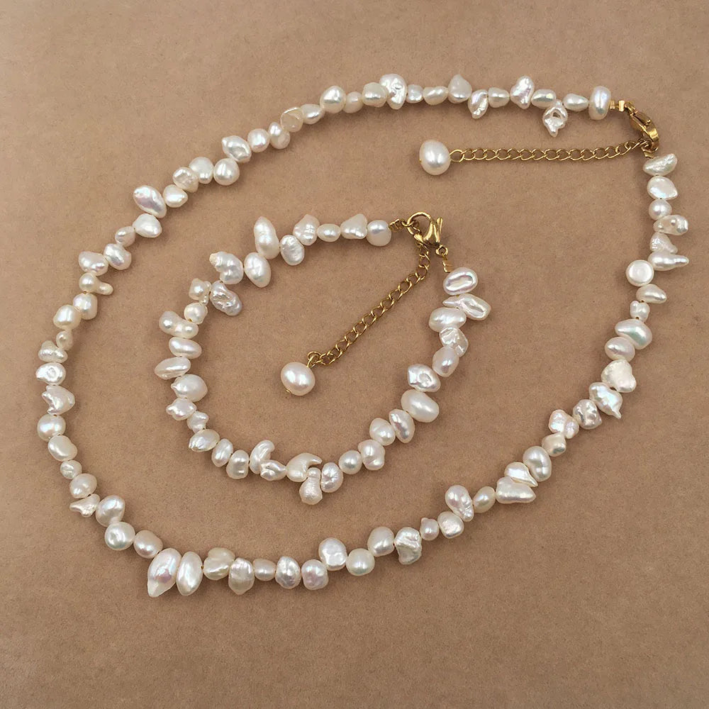 16-18 Inch Choker Necklace Nature Keshi Baroque Freshwater Pearl Jewelry Set for Wedding Factory Pricestainless Steel Clasp