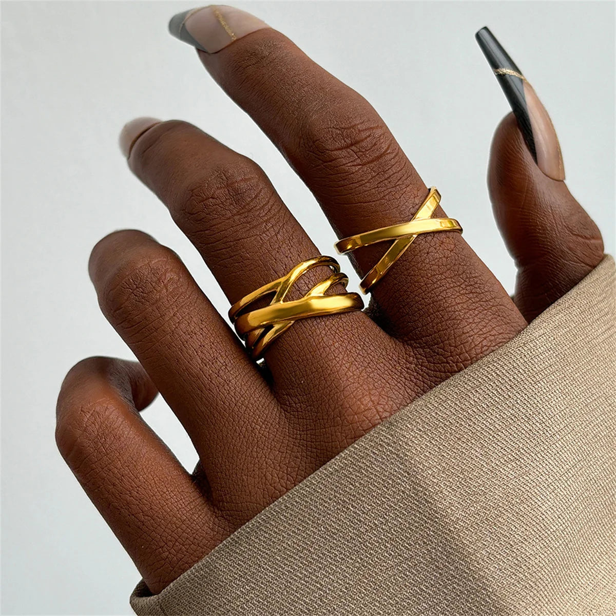2 Pcs/Sets Stainless Steel Waterproof Designer Rings for Women Trendy Ladies Adjustable Finger Rings Fashion Female Hand Jewelry
