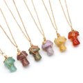 New Natural Stone Crystal Mushroom Pendant Necklace Wire Wrapped Healing Stone Mushroom Necklace Pendant