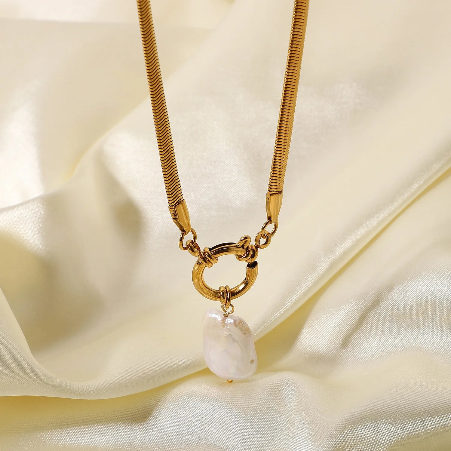 New Style Geometric Round Snake Chain Choker Wedding Stainless Steel 18K Gold Plated Interval Bead Chain Collar Necklace