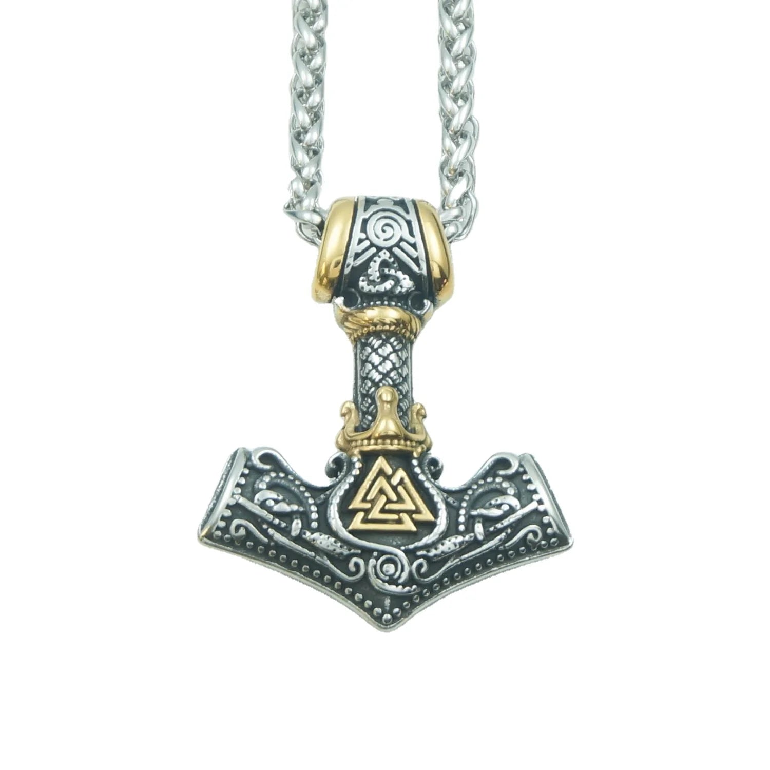 Nordic Viking Stainless Steel Classic Thor Hammer Link Chain Pendant Necklace for Men-Wedding & Engagement