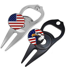 Hot Sales Divot Tool Bottle Opener Golf Divot Repair Tool Custom Retractable Switch Blade Ball Marker Pitchfork Creative Metal