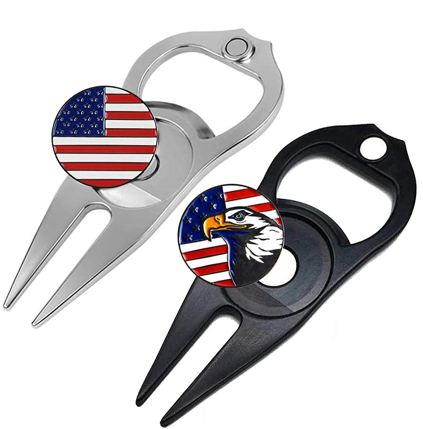 Hot Sales Divot Tool Bottle Opener Golf Divot Repair Tool Custom Retractable Switch Blade Ball Marker Pitchfork Creative Metal