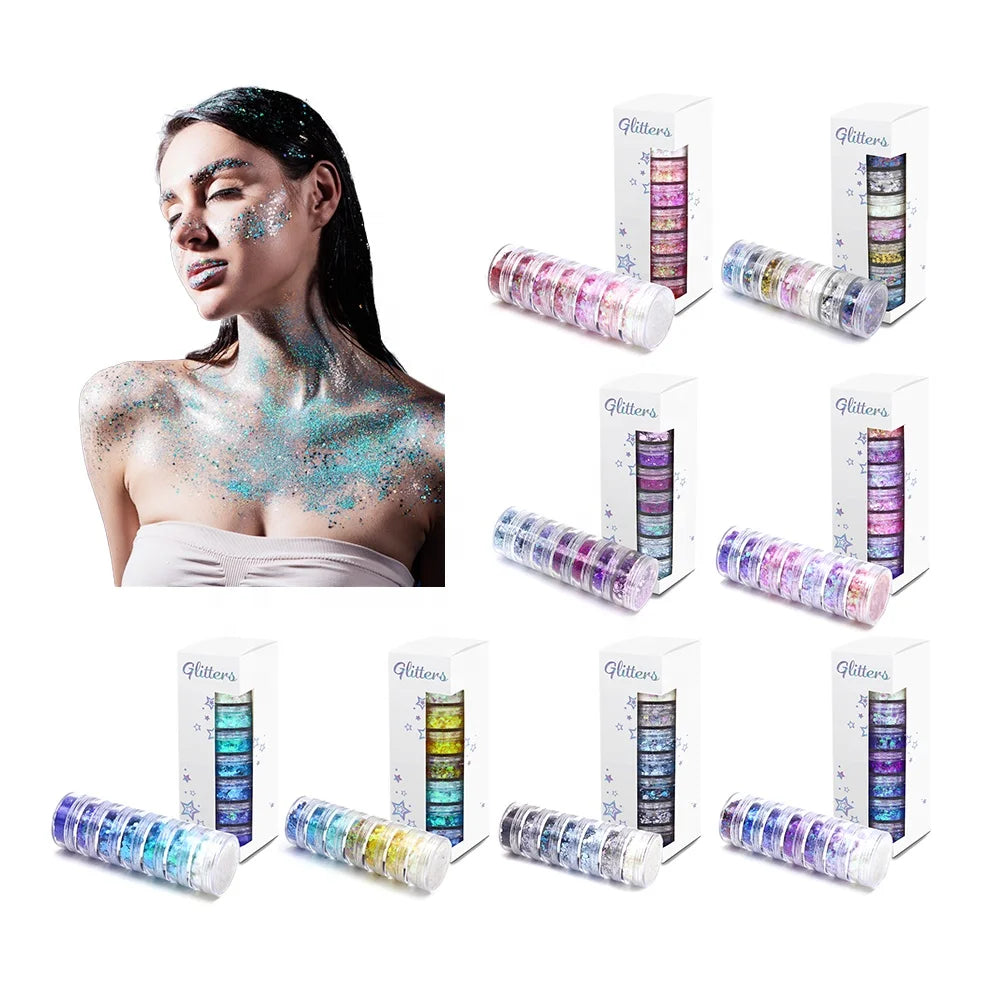 Shinein Polyester Holographic Cosmetic Chunky Glitter Mixed Makeup Face Body Glitter Stacks for Decoration