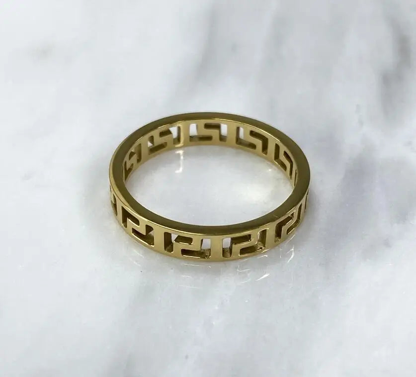 Trendy Stainless Steel Ring Jewelry Waterproof Silver Gold Number Hollow Thin Band Stacking 316l Ring for Women