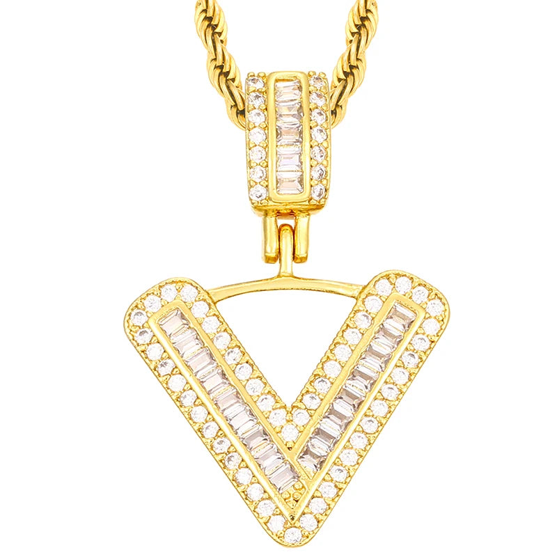 Hip Hop Bling Baguette Stone Jewelry Custom Name Charm Letter Pendant Iced Out Fashion Chain Necklace