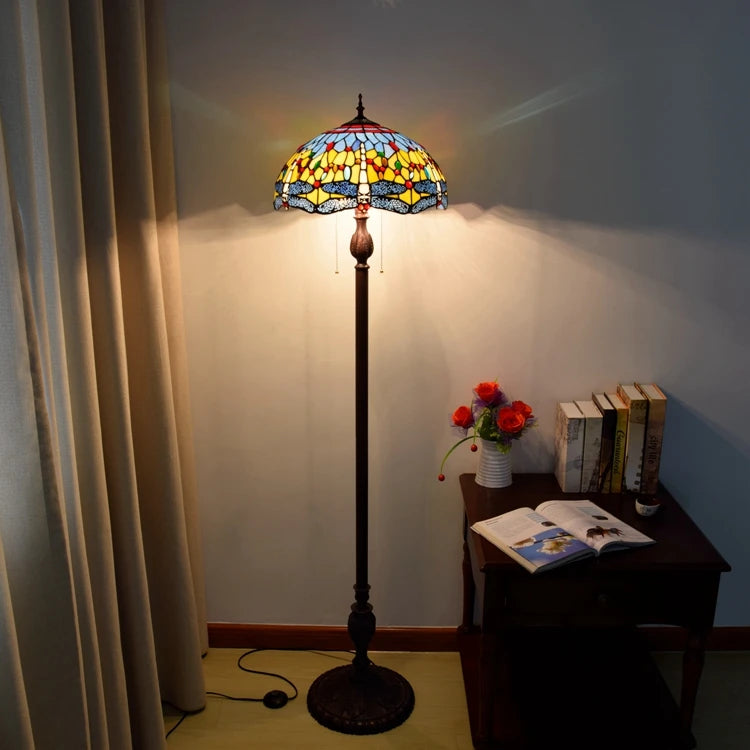 Stained Glass Copper Jade Tifany Tiffany Colorful Corner Lamps Style Morroc Living Room Yellow Dragonfly Standing Floor Lamp