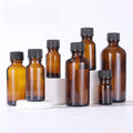 Custom logo and Box Black Lid Amber Glass Empty Round Cosmetic Packaging Essential Oil Bottles 10ml