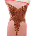 Keering Wholesale Popular Luxury Red Handmade Bodice Applique Rhinestone Large Patch for Dress
