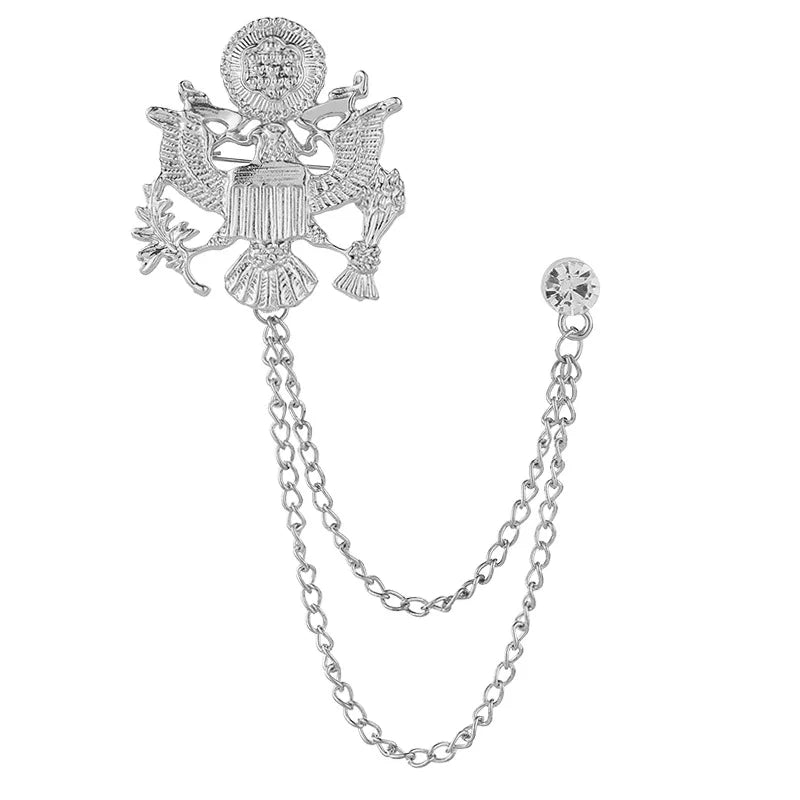 Hot Sale Men Suit Eagle Badge Brooches Tassel Chain Breastpin Lapel Pins for Wholesale
