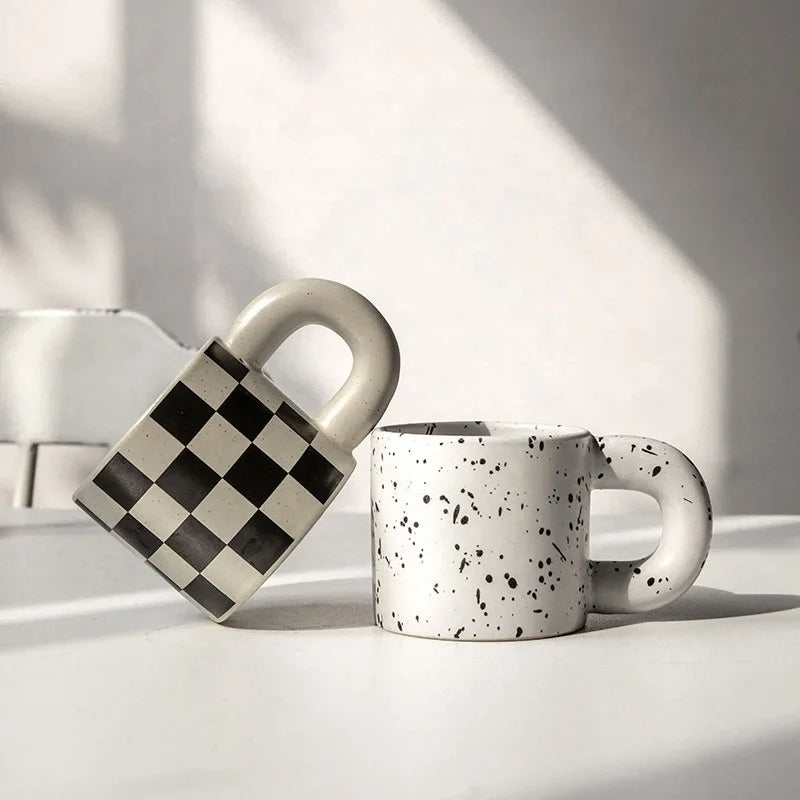 Korean Style Fatty Splash Ink Porcelain Cup 250ml Food Grade Coffee Tea Drinkware Simple Couple Mugs Modern Luxury Chiyi Saucers