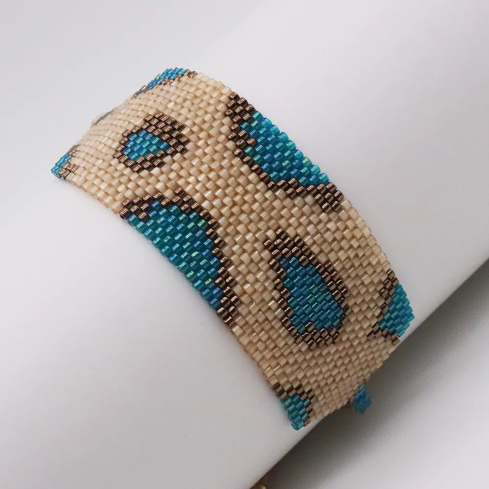 Bohemian Style Adjustable Leopard Geometric Beaded Bracelet Handmade Friendship Jewelry Gift Girls Crystal Fine Bead Bracelet
