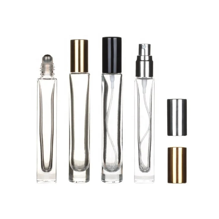 Thick Bottom Vintage 10ml Mini Square Essential Oil Bottle Clear Refillable Perfume Glass Roll Screen Printed Custom Logo 100pcs
