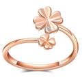 Lucky Clover S925 Sterling Silver Open Ring Zircon Adjustable Ring Rose Gold Color