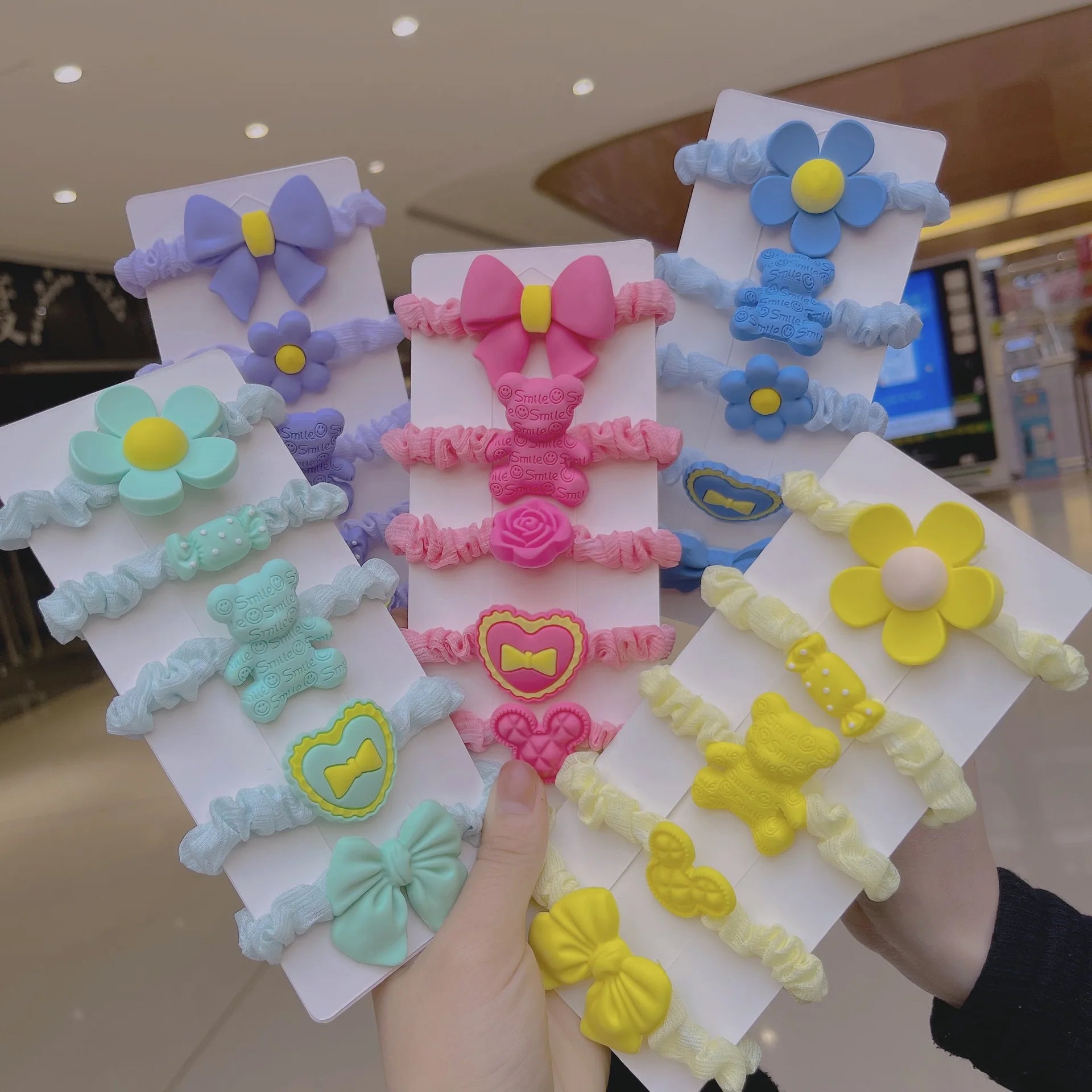 Korean Cotton Fashionable Hair Ropes Solid Color Cartoon Children's Small Intestine Circle Bear Hair Accessories