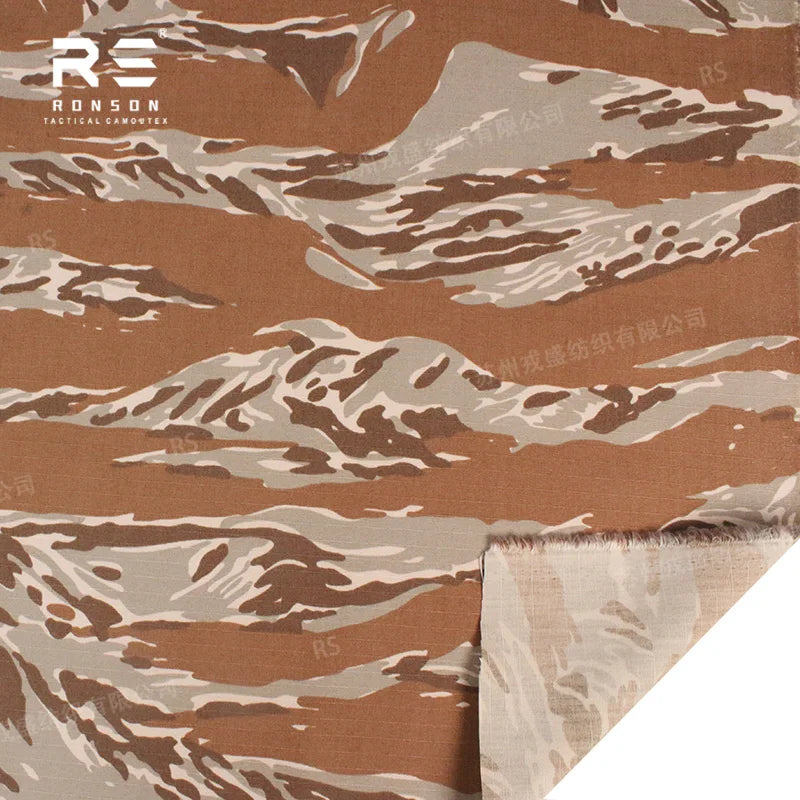 NYCO5050 Rip-stop Desert Tiger Stripe Camouflage Printed Nylon Cotton Mil-spec Fabric Durable Tactical Uniform Dress NIR Treated